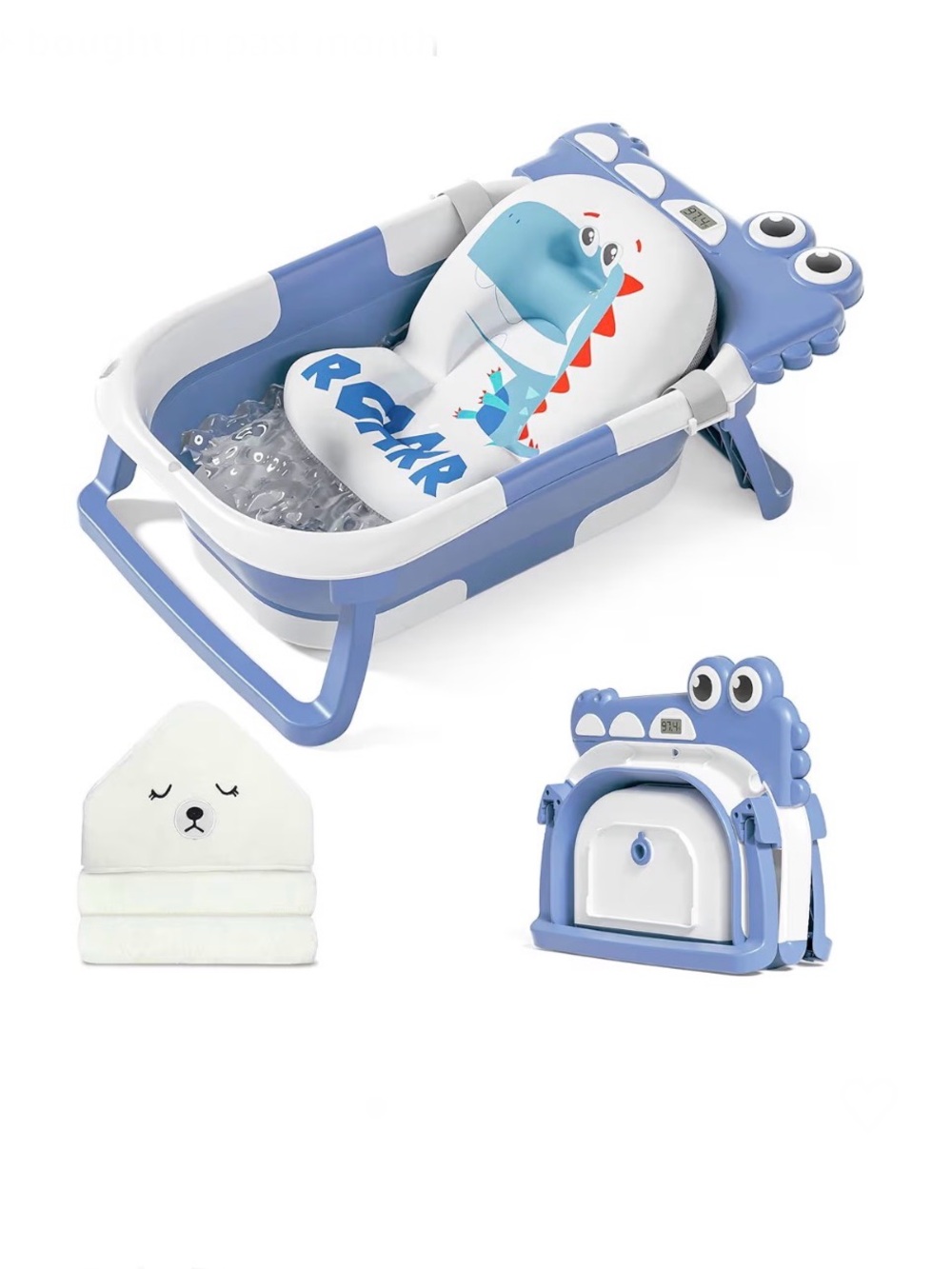 Collapsible Alligator🐊ShapeBaby👶🏻BathTub🛁w Soft Cushion&Real-Time Thermometer🌡️